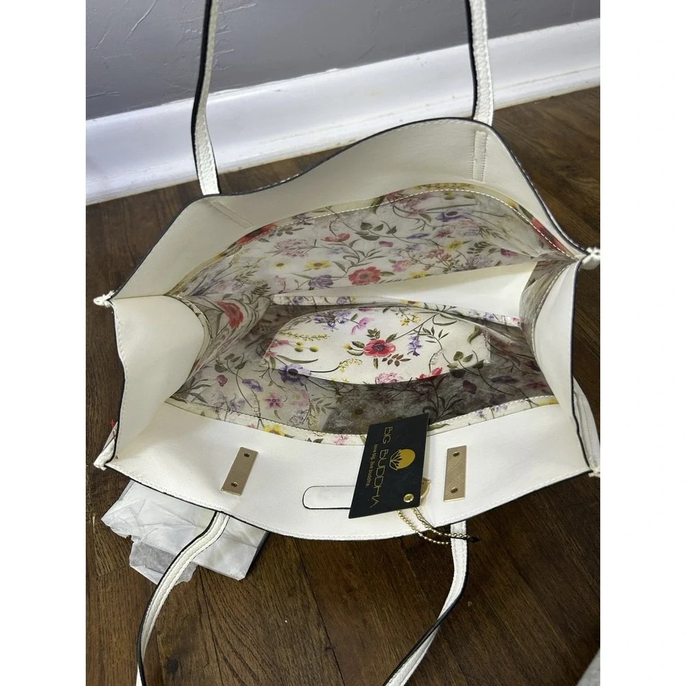 Big Buddha white floral tote bag gold-tone Hardware New Small Pouch Included